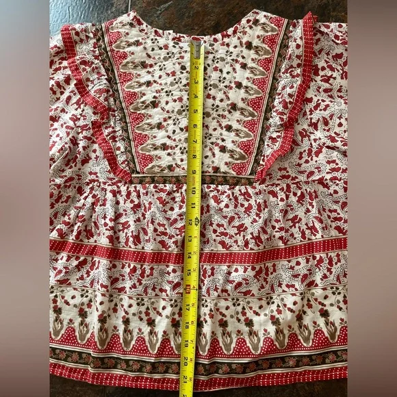 New women’s Calypso St Barth cotton quilt milkmaid boho flowy ruffle top. Large - Picture 15 of 16